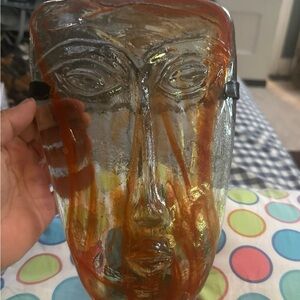 Vtg Jaramillo Bros Sky Dreamers Art Glass Face Mask Sculpture Mexico 10inch